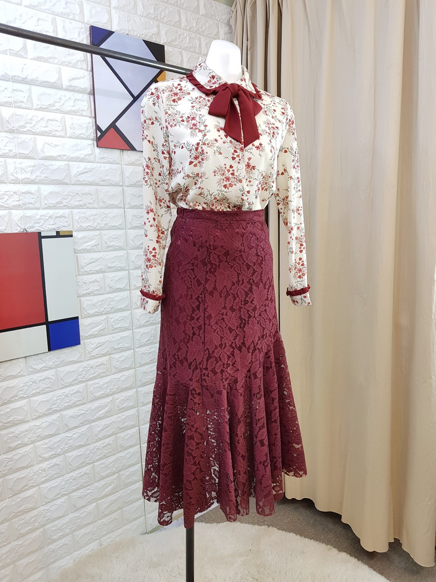 Lace Mermaid Long Skirt 3 Color Skirt Frill Flare 