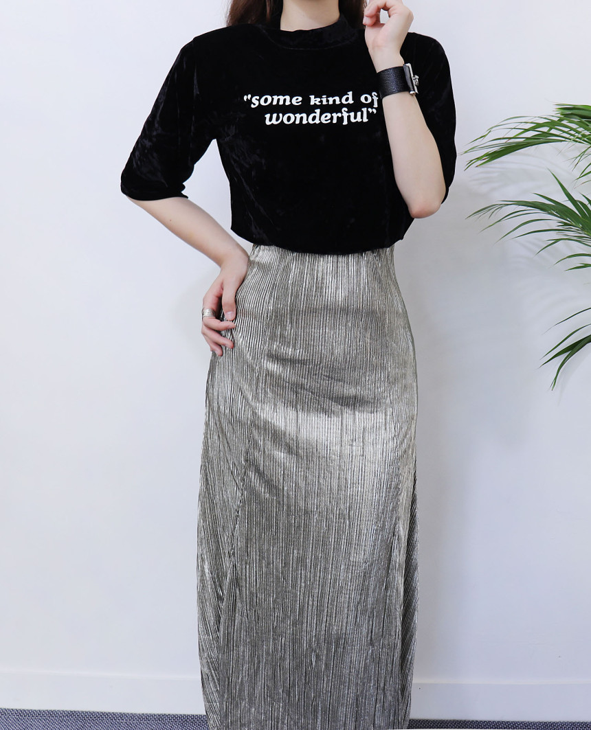 Gold Pleated Skirt 2col Natural sense of color wit