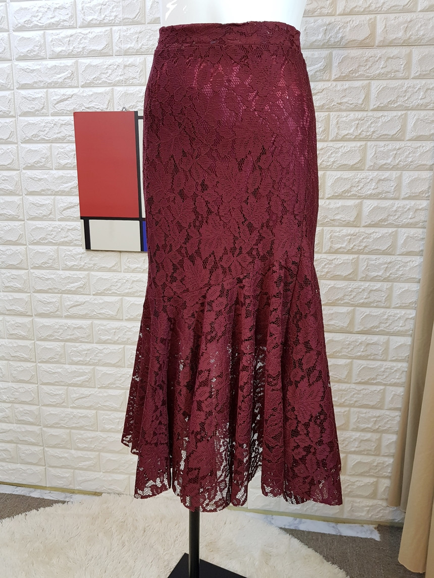 Lace Mermaid Long Skirt 3 Color Skirt Frill Flare 
