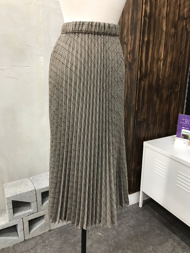 Banding Check Pleated Long Skirt 2 Colors 30 Women