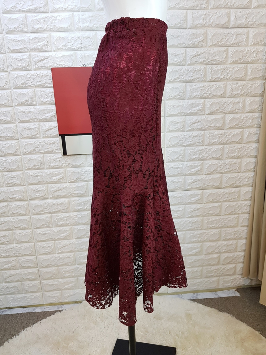 Lace Mermaid Long Skirt 3 Color Skirt Frill Flare 