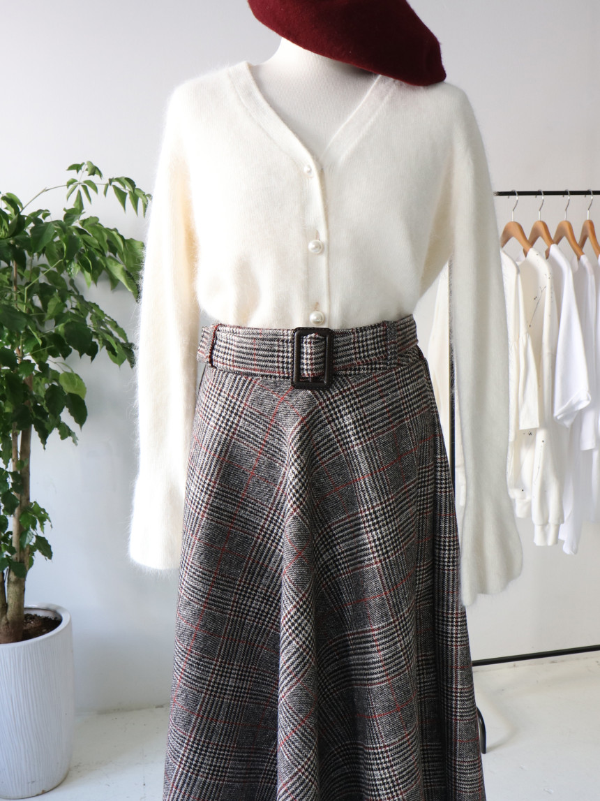Flair check skirt long skirt