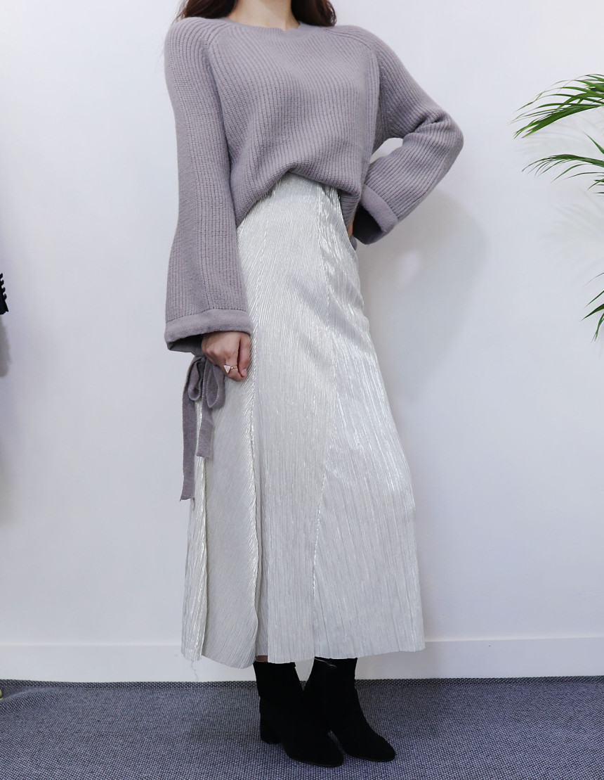 Gold Pleated Skirt 2col Natural sense of color wit