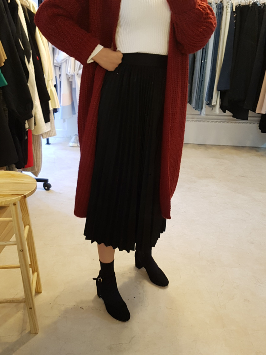 Wool material wrinkled long skirt Twenties Woman U