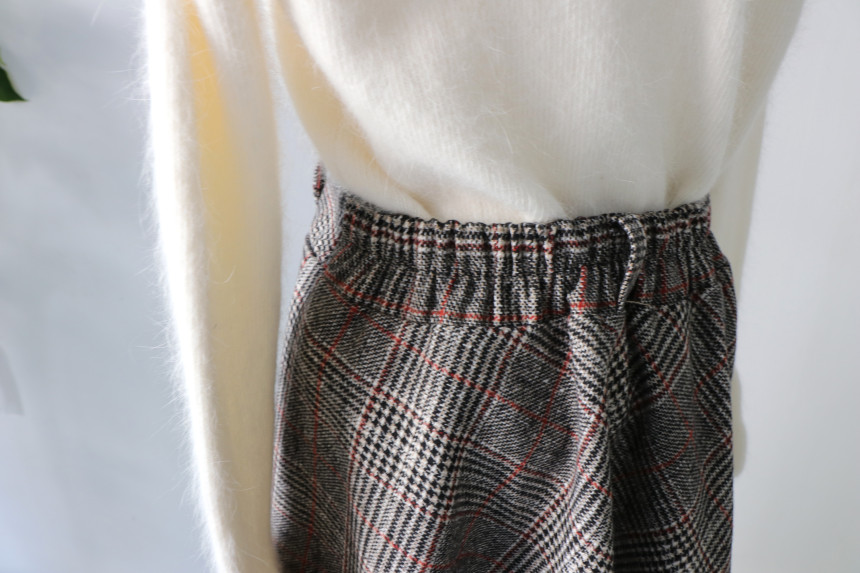 Flair check skirt long skirt