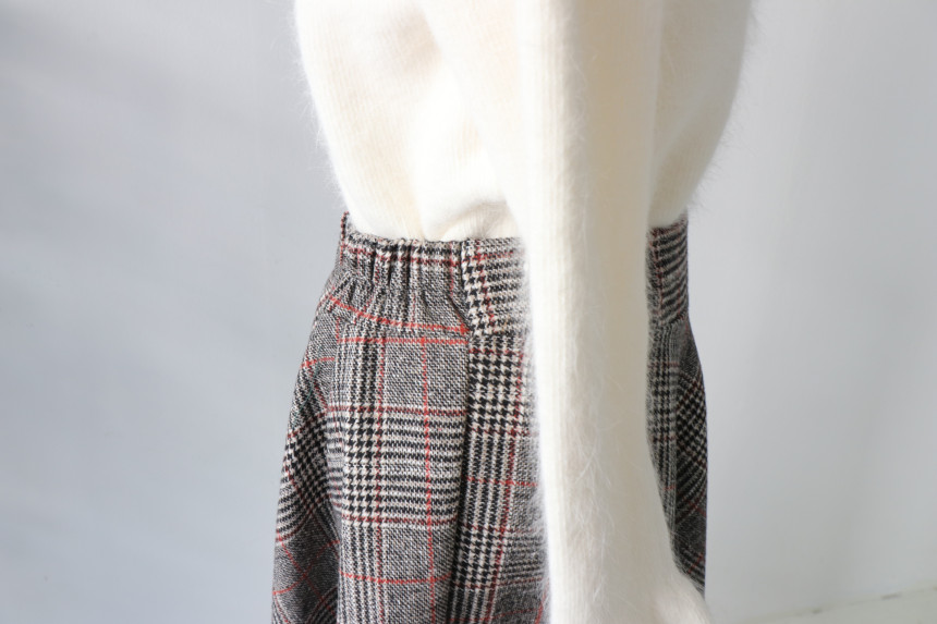 Flair check skirt long skirt