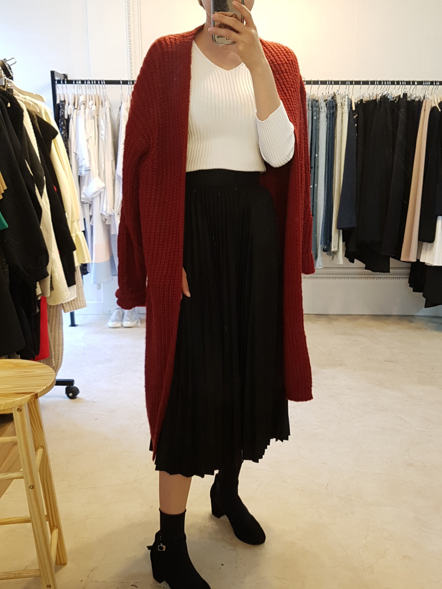 Wool material wrinkled long skirt Twenties Woman U