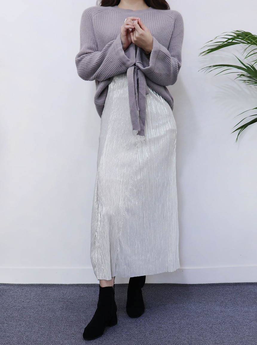 Gold Pleated Skirt 2col Natural sense of color wit