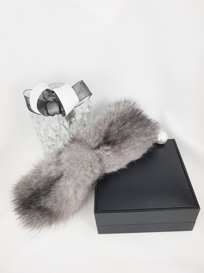 Hair Accessories Mink pearl ribbon Hair hairpin 3c