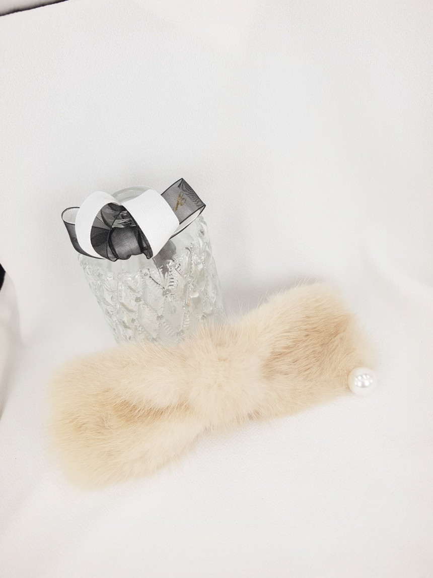Hair Accessories Mink pearl ribbon Hair hairpin 3c