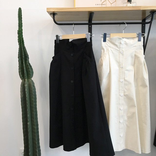 High-waisted button Long skirt Winter button A-lin