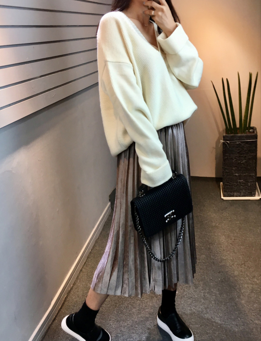 Velvet Pleated Pleated Long Skirt Bending Fabric T