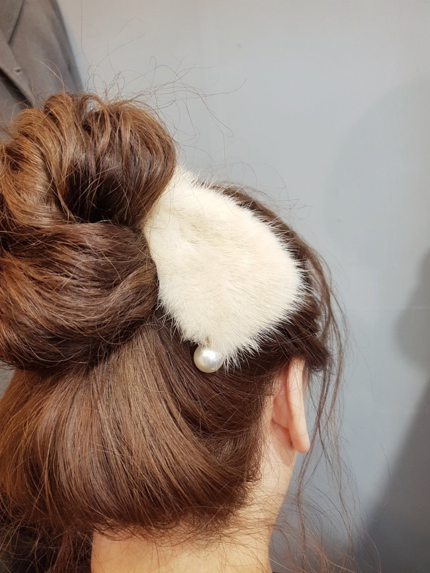 Hair Accessories Mink pearl ribbon Hair hairpin 3c