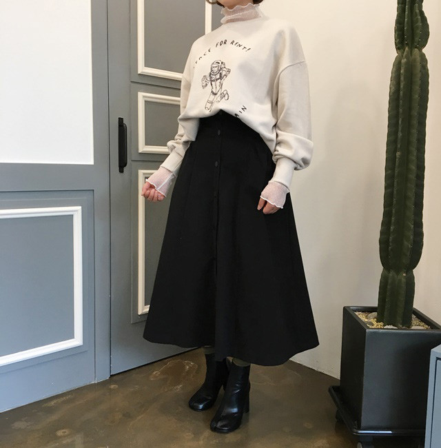 High-waisted button Long skirt Winter button A-lin