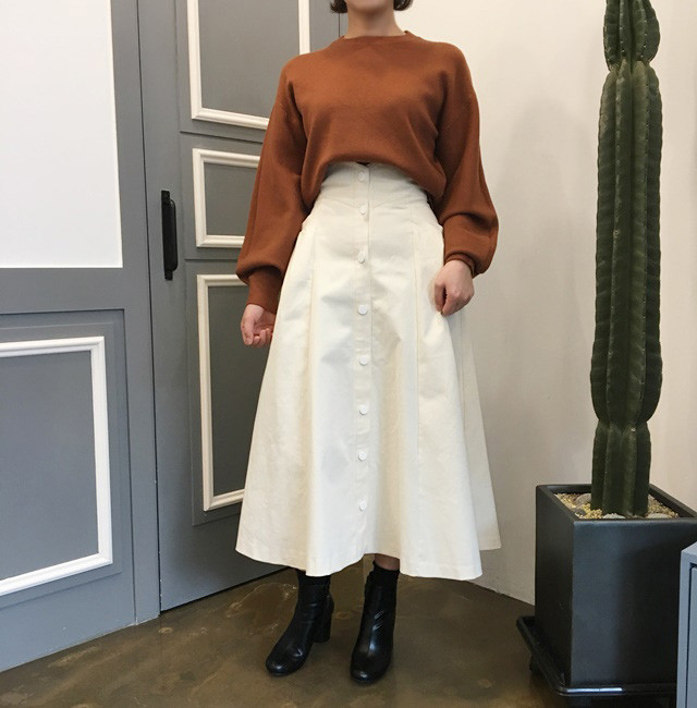 High-waisted button Long skirt Winter button A-lin