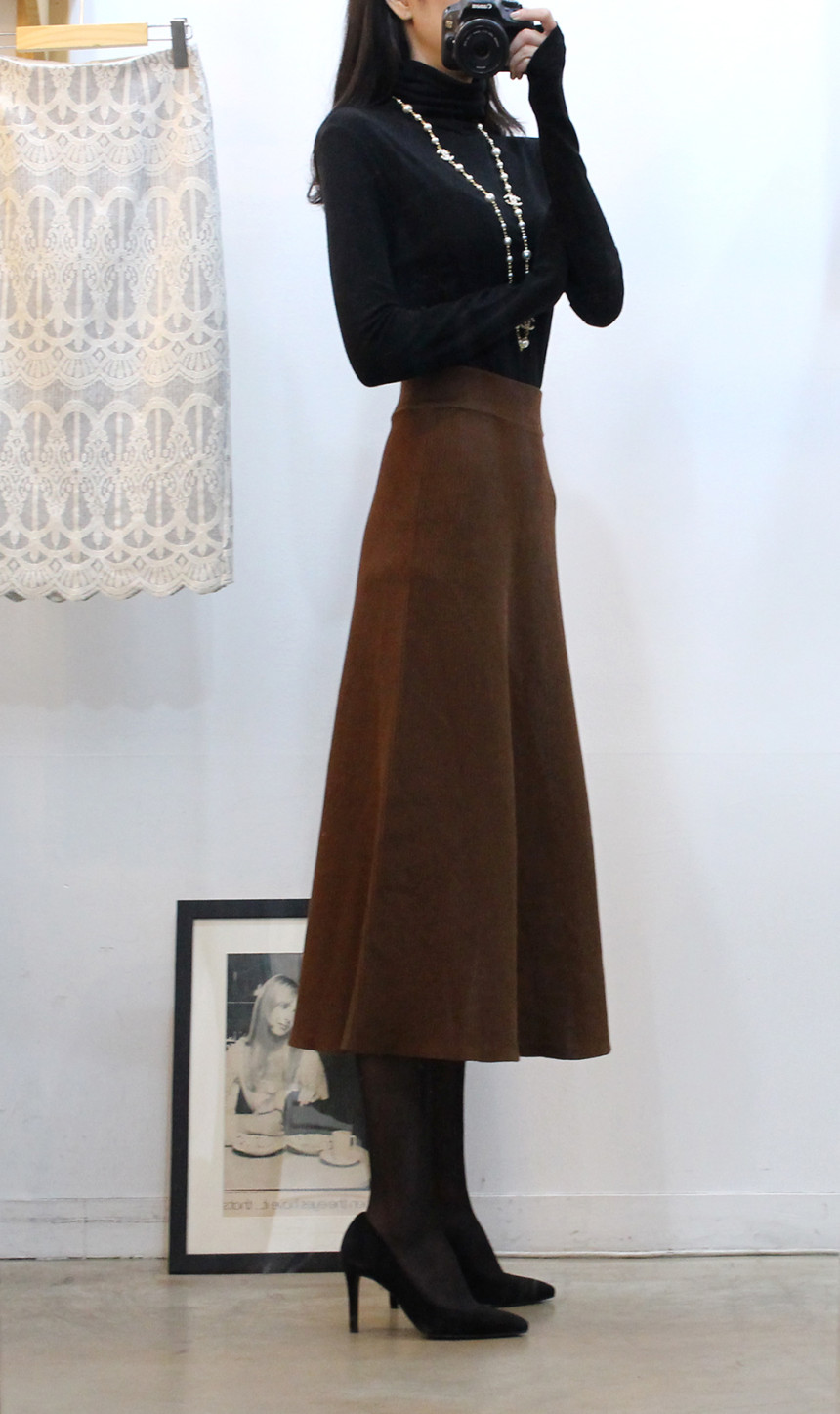 Flare knit long skirt a line Goliath bending Twent