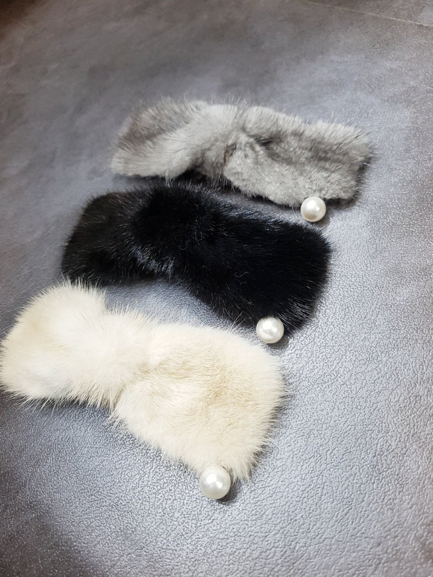 Hair Accessories Mink pearl ribbon Hair hairpin 3c