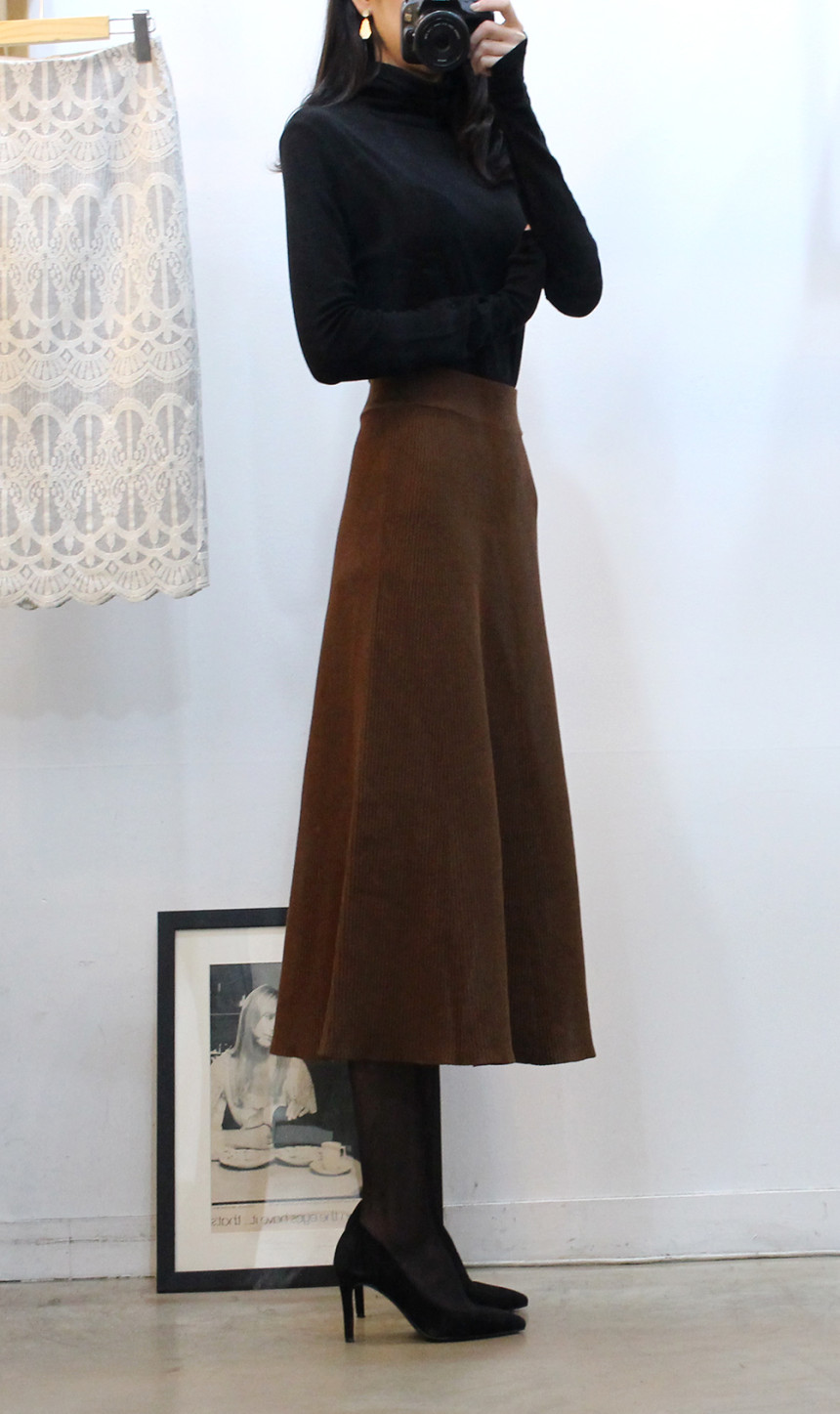 Flare knit long skirt a line Goliath bending Twent