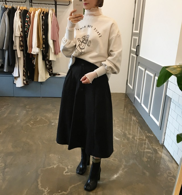 High-waisted button Long skirt Winter button A-lin