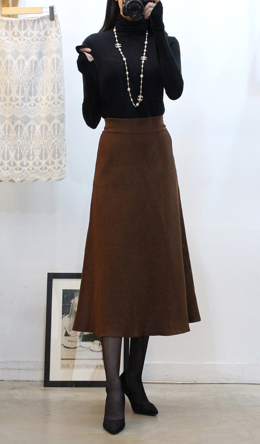 Flare knit long skirt a line Goliath bending Twent