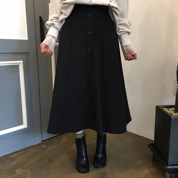 High-waisted button Long skirt Winter button A-lin