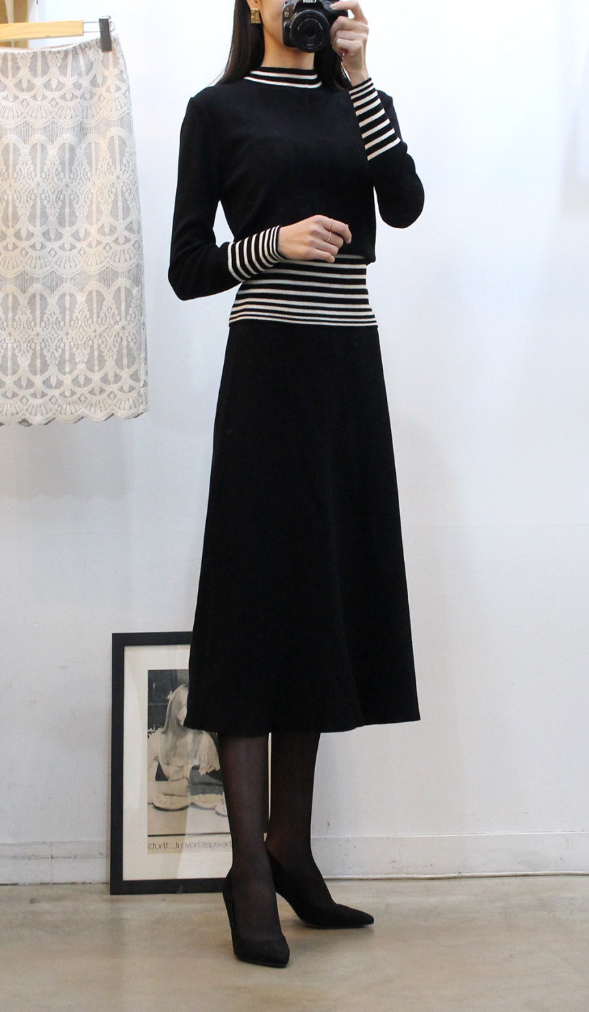 Flare knit long skirt a line Goliath bending Twent