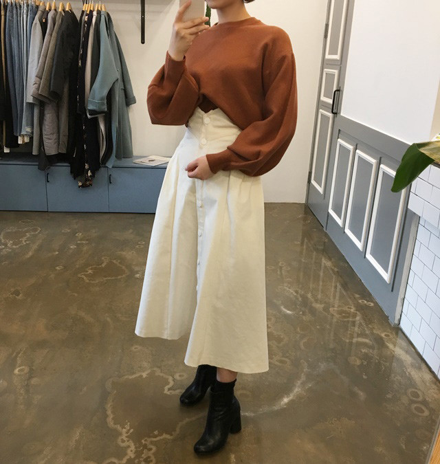 High-waisted button Long skirt Winter button A-lin