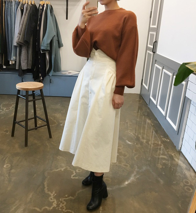 High-waisted button Long skirt Winter button A-lin