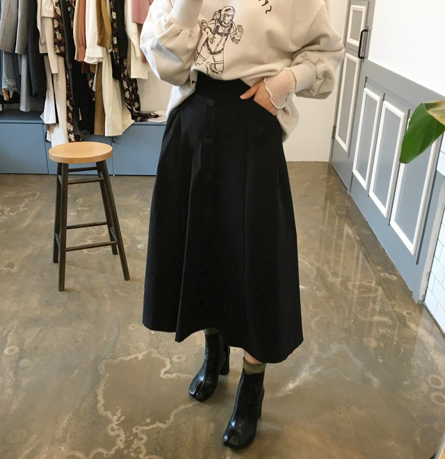 High-waisted button Long skirt Winter button A-lin