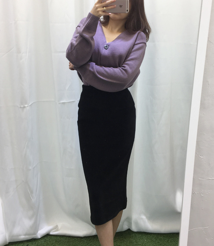 Goliath velvet waist banding long skirt H line chi