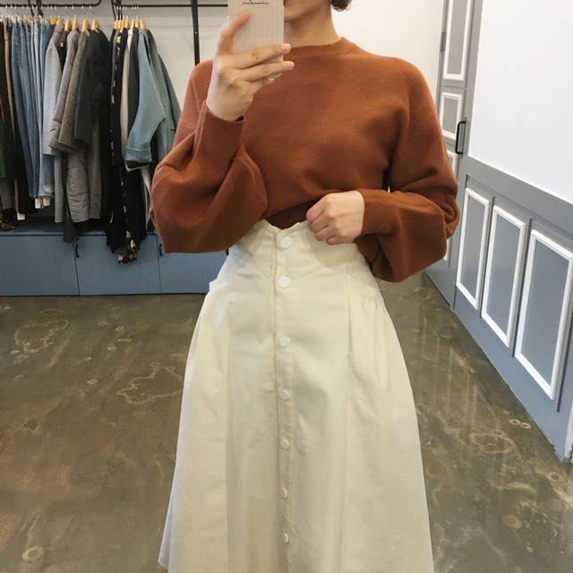 High-waisted button Long skirt Winter button A-lin