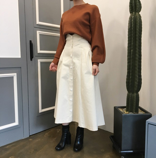 High-waisted button Long skirt Winter button A-lin