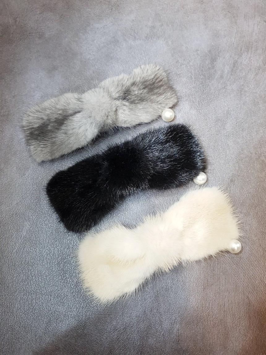 Hair Accessories Mink pearl ribbon Hair hairpin 3c