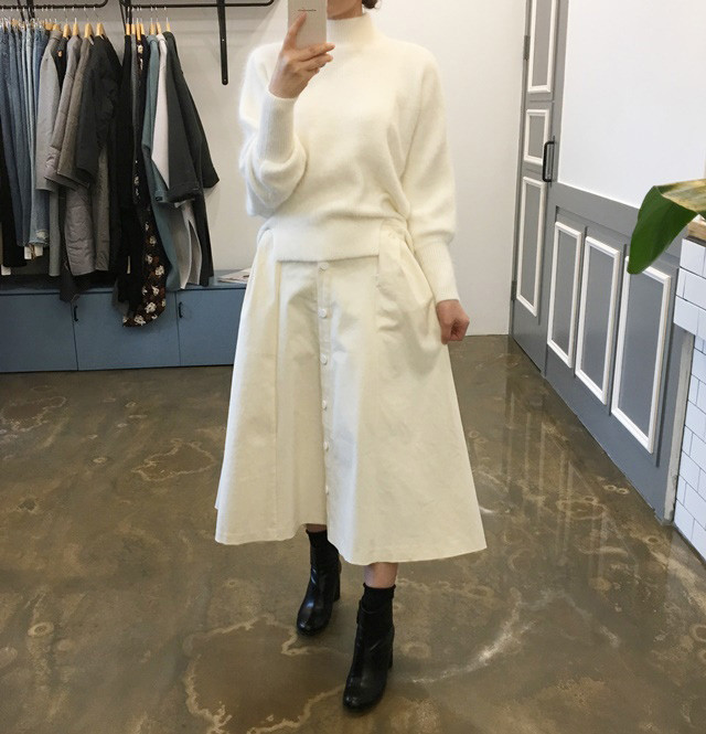 High-waisted button Long skirt Winter button A-lin