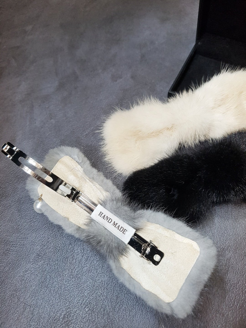 Hair Accessories Mink pearl ribbon Hair hairpin 3c