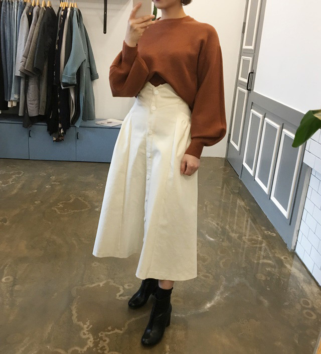 High-waisted button Long skirt Winter button A-lin