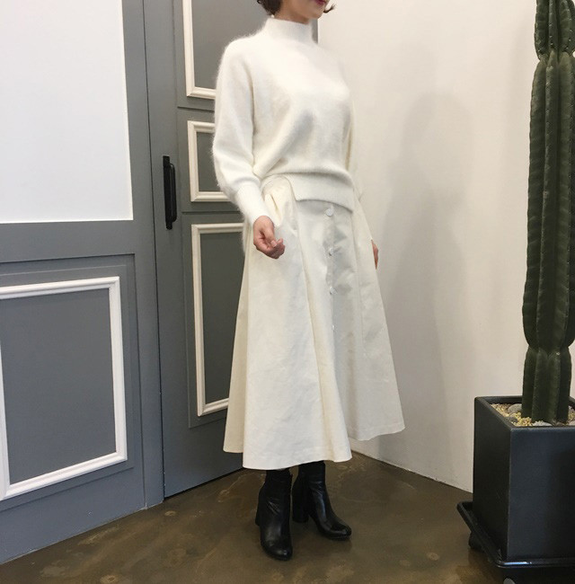 High-waisted button Long skirt Winter button A-lin