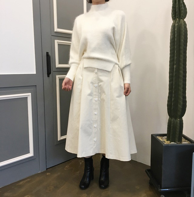 High-waisted button Long skirt Winter button A-lin