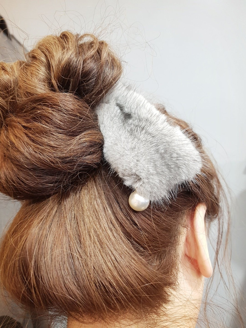 Hair Accessories Mink pearl ribbon Hair hairpin 3c