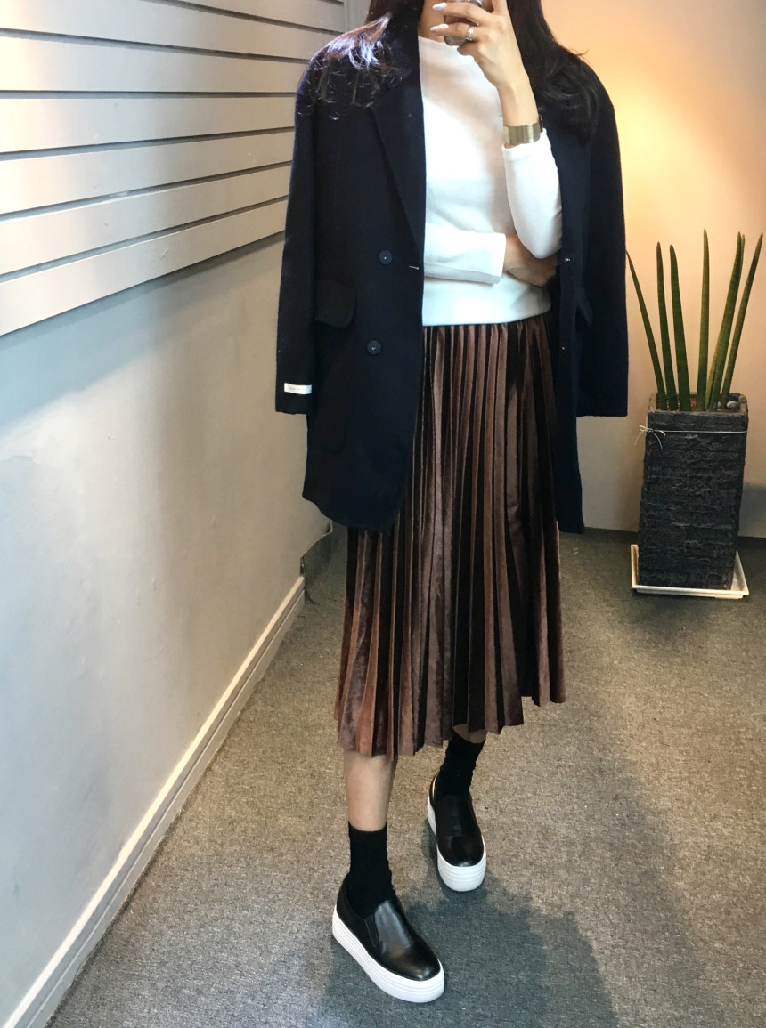 Velvet Pleated Pleated Long Skirt Bending Fabric T