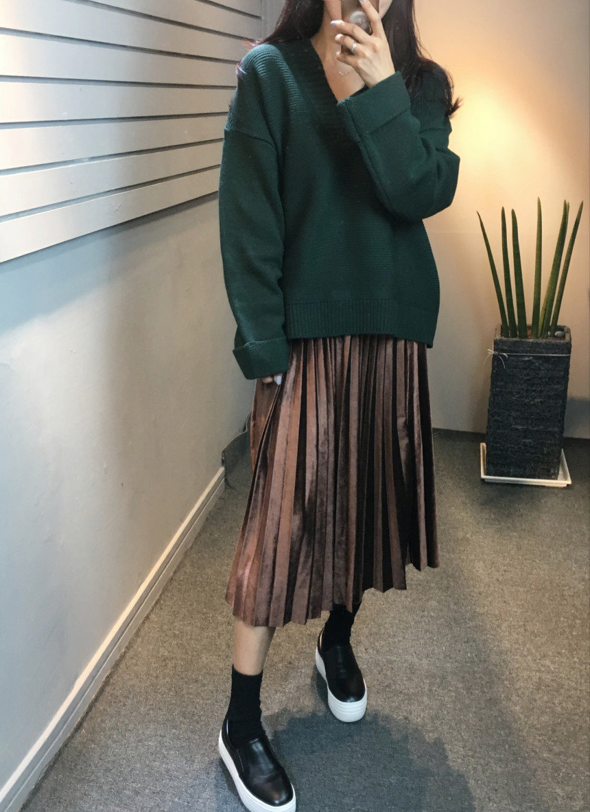 Velvet Pleated Pleated Long Skirt Bending Fabric T