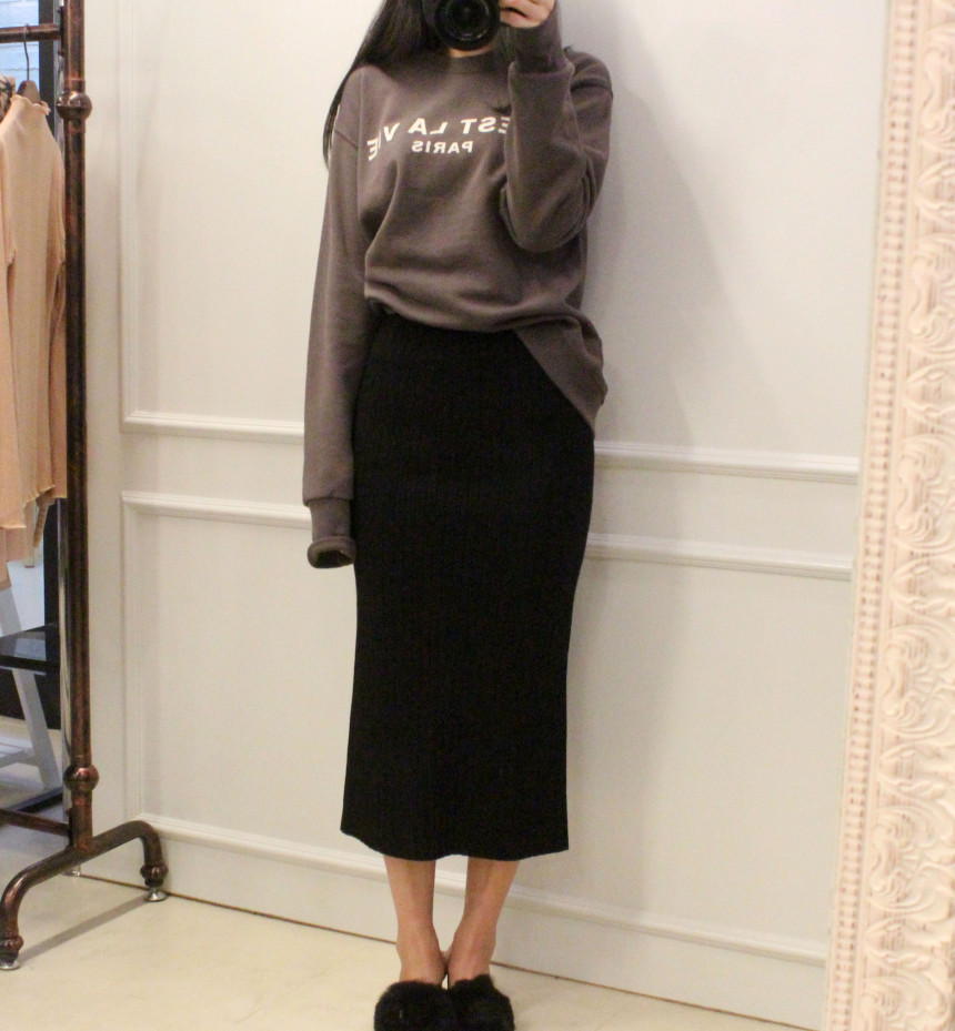 Free Shipping Long-sleeved knit skirt H. line Goli