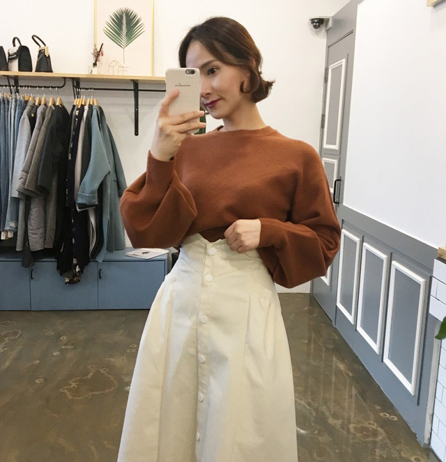 High-waisted button Long skirt Winter button A-lin