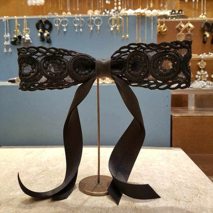 Hair Accessories Black Embroidery Fabric and Neat 