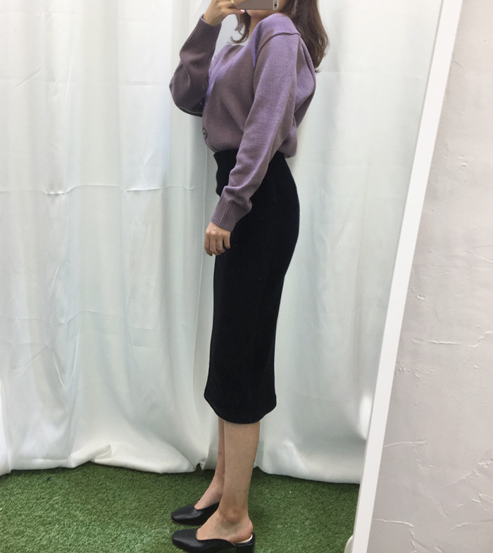 Goliath velvet waist banding long skirt H line chi