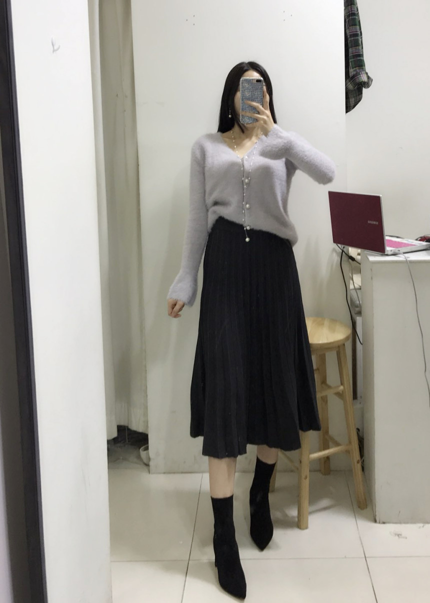 Wrinkle Knit Long Skirt