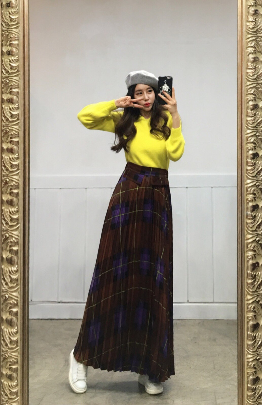 Milano Check Pleated Long Skirt 2COLOR Women's 