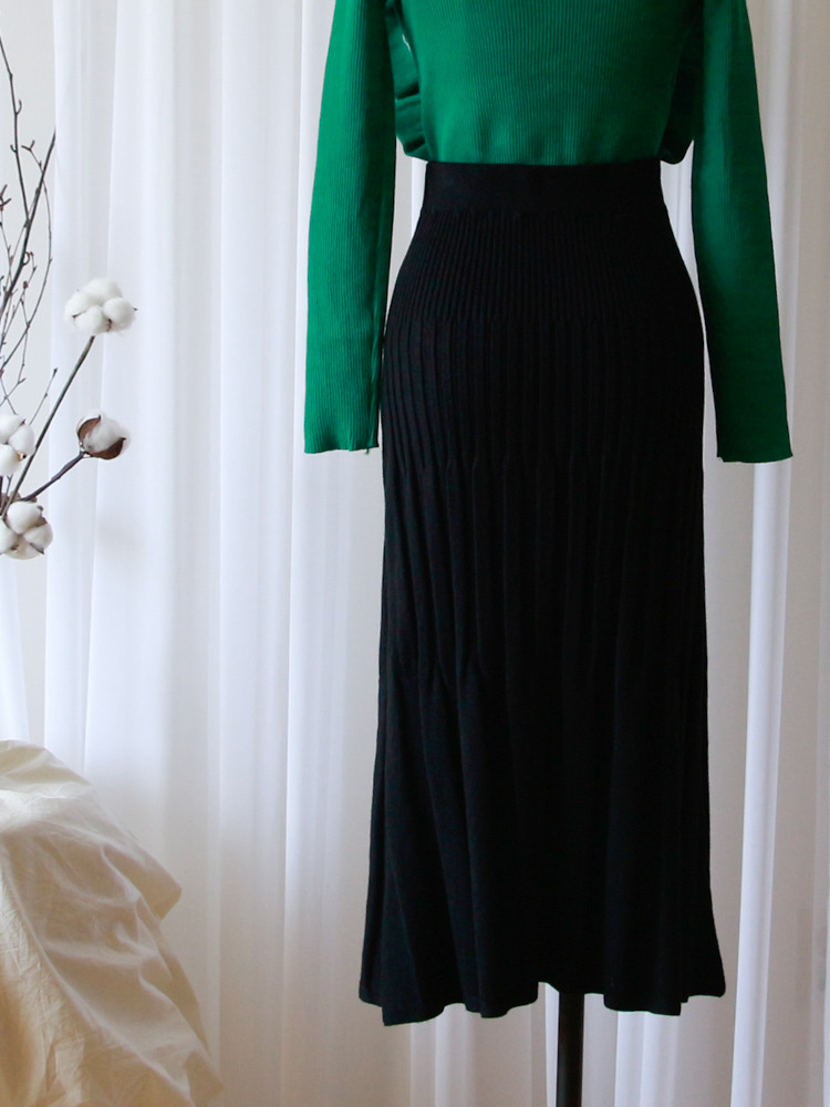 Mermaid Flare Pleated Banding Long Winter Skirt