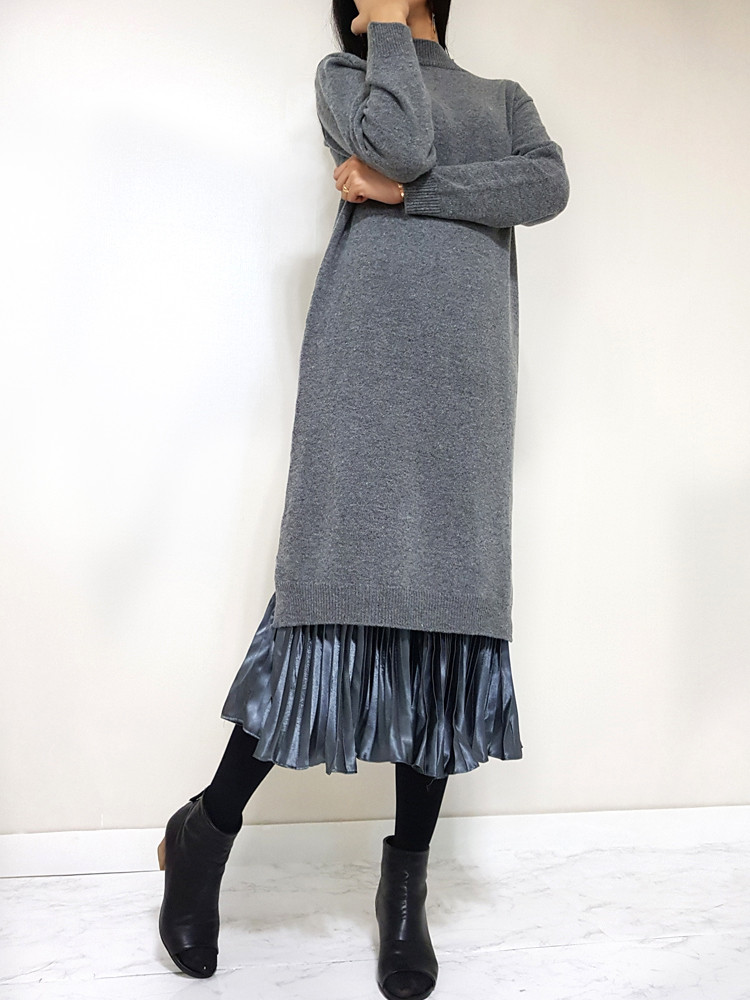 Metal pleated long skirt satin pleated free shippi