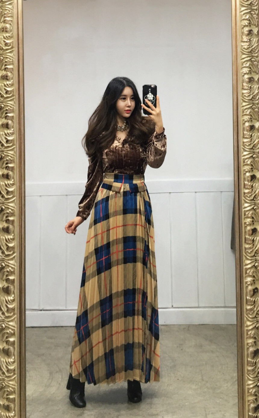 Milano Check Pleated Long Skirt 2COLOR Women's 